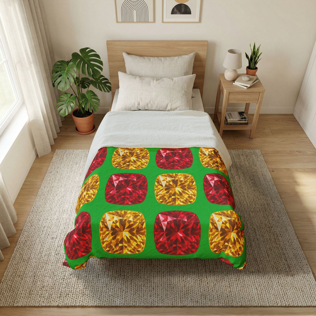 Giant Cut Gem Grid Cotton Duvet Cover – Faceted Gem Geometric Pattern