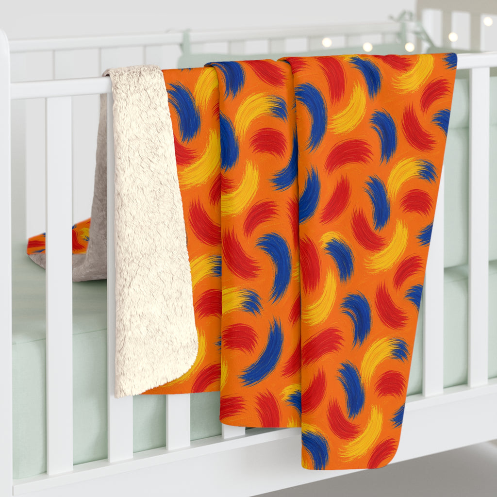 Sweeping Arcs Sherpa Fleece Blanket – Expressionist Brushstroke Abstract Pattern