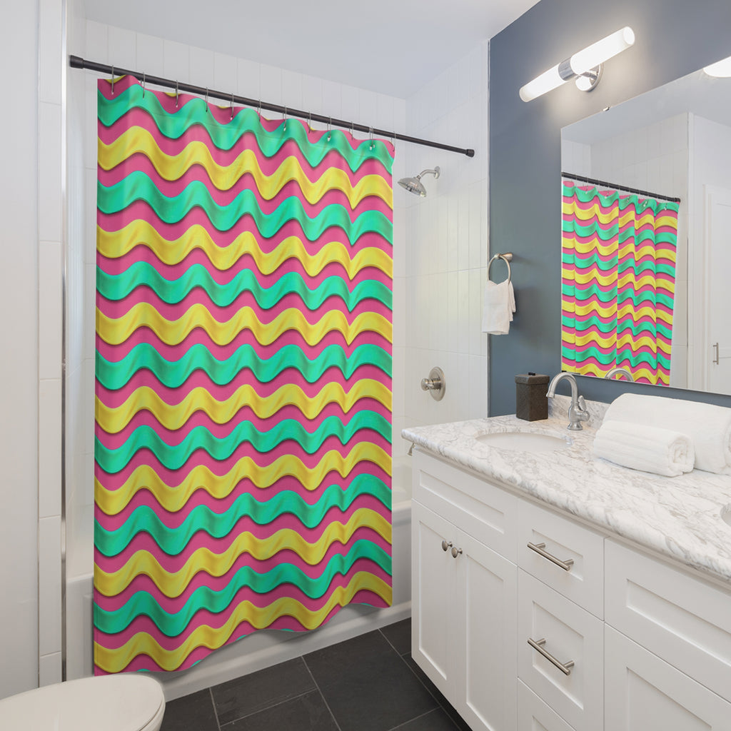 Satin Wave Bands Shower Curtain – Candy Christmas