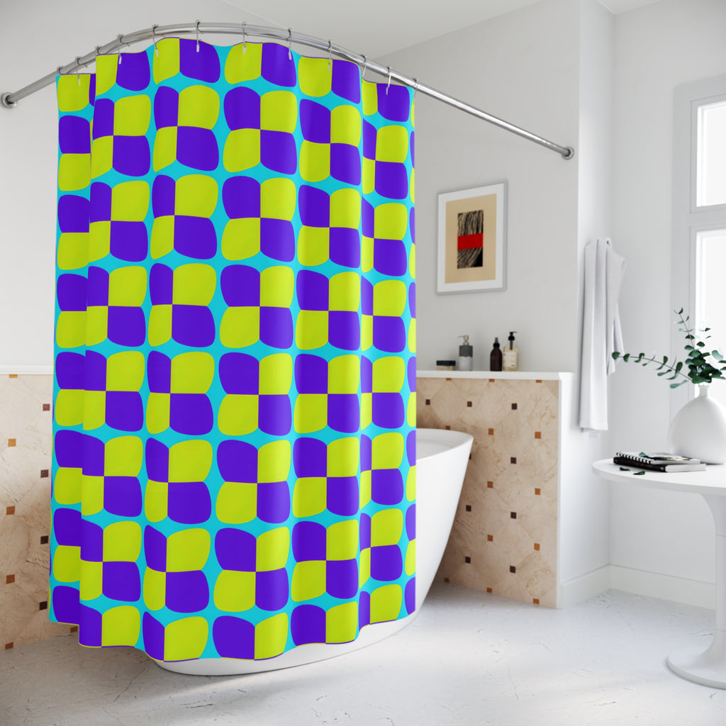 Bold Bulge Checker Shower Curtain – Op-Art Checker Pattern
