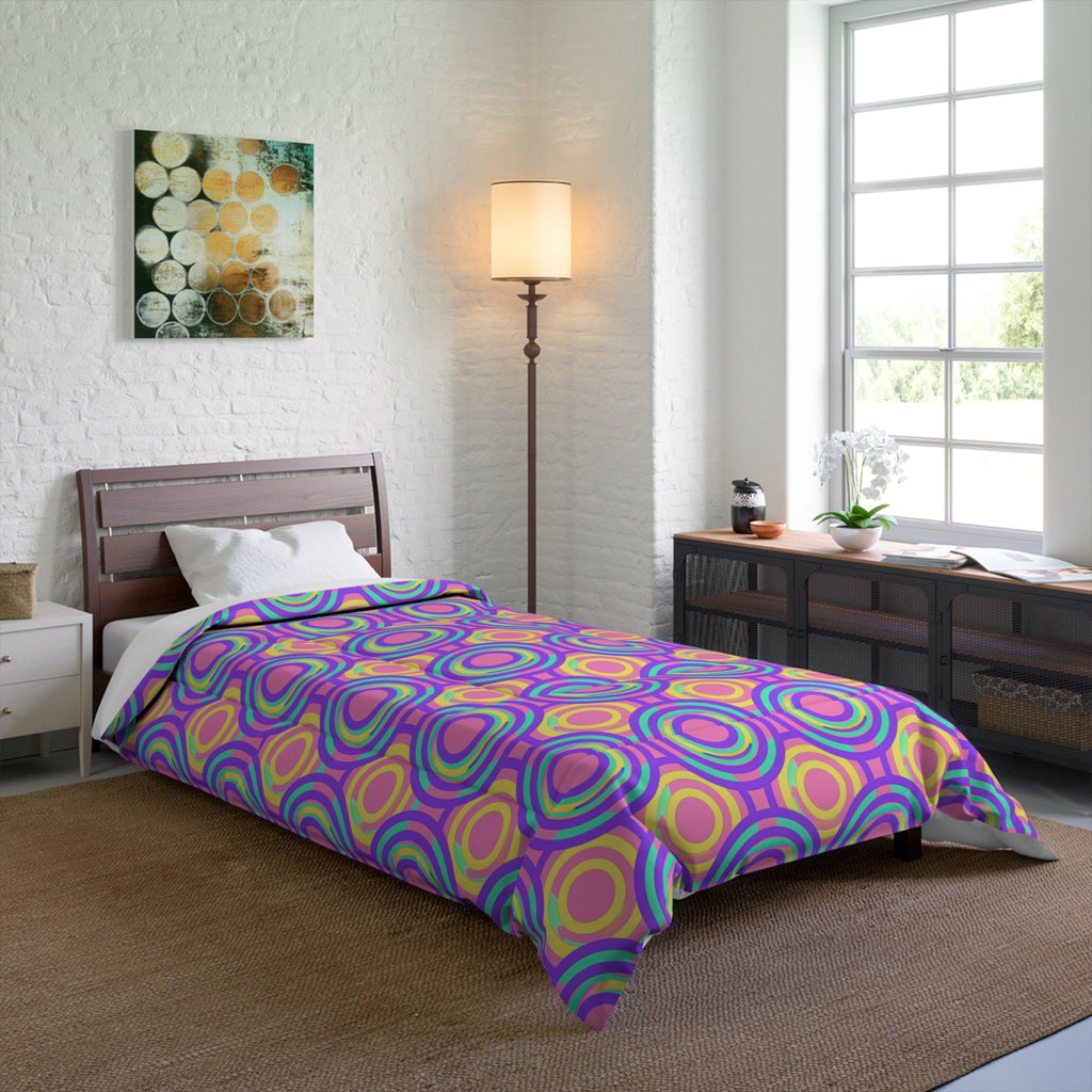 Interlocking Ring Ripples Comforter – Candy Pastel on Grape
