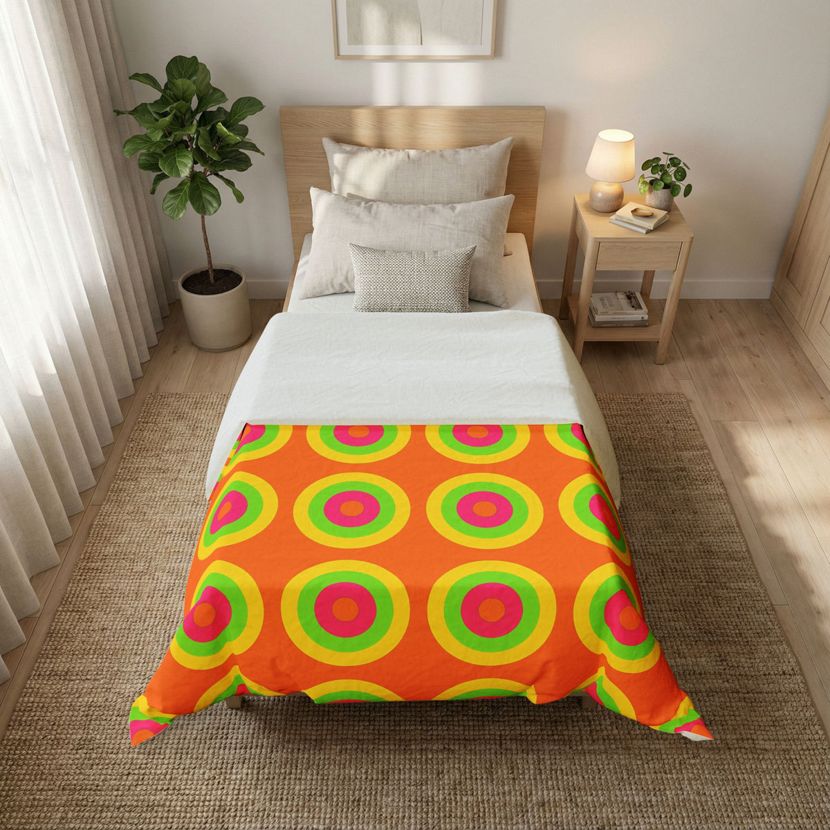 Giant Op-Art Jewel Rings Cotton Duvet Cover – Hot Citrus Festive