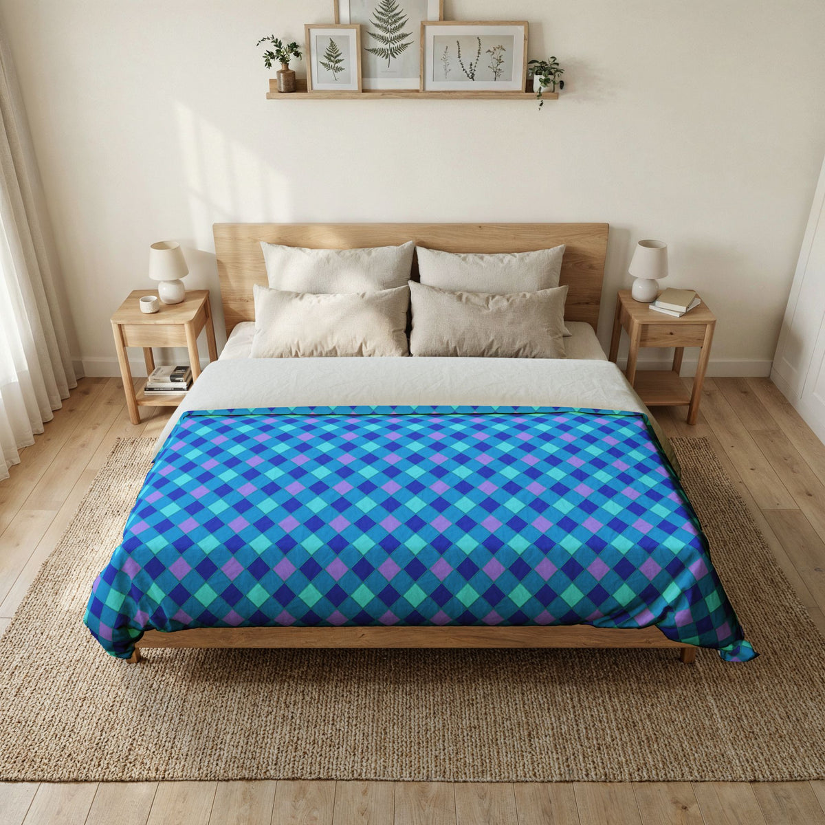 Jewel Harlequin Check Cotton Duvet Cover – Ice Jewel