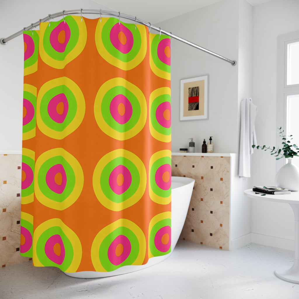 Giant Op-Art Jewel Rings Shower Curtain – Hot Citrus Festive