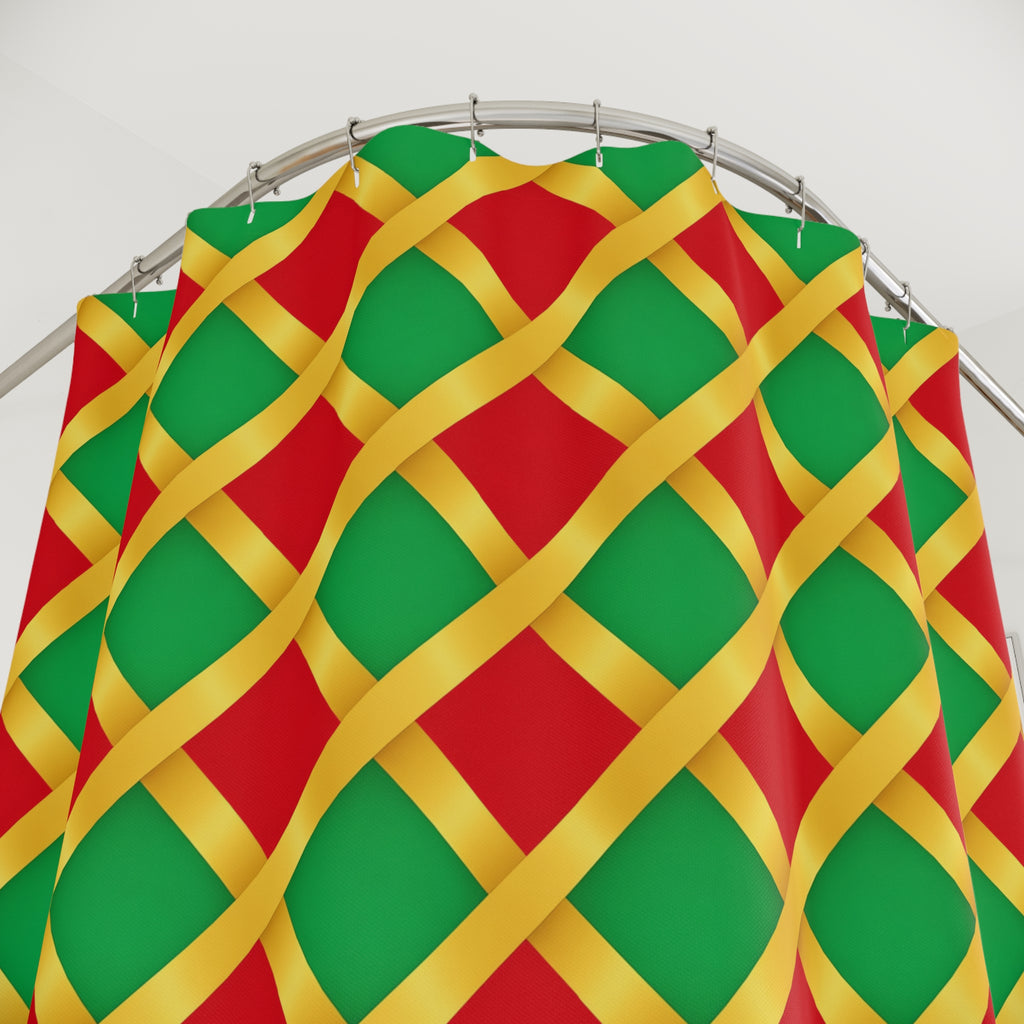 Broad Gold Diamond Trellis Shower Curtain – Ribbon Lattice Pattern