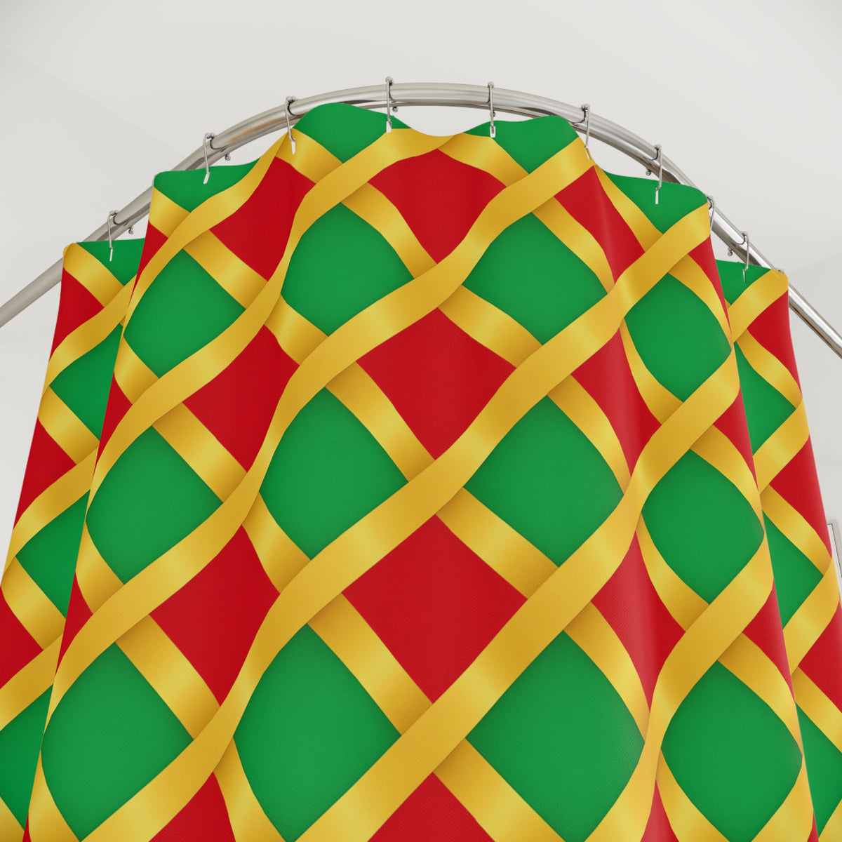 Broad Gold Diamond Trellis Shower Curtain – Ribbon Lattice Pattern