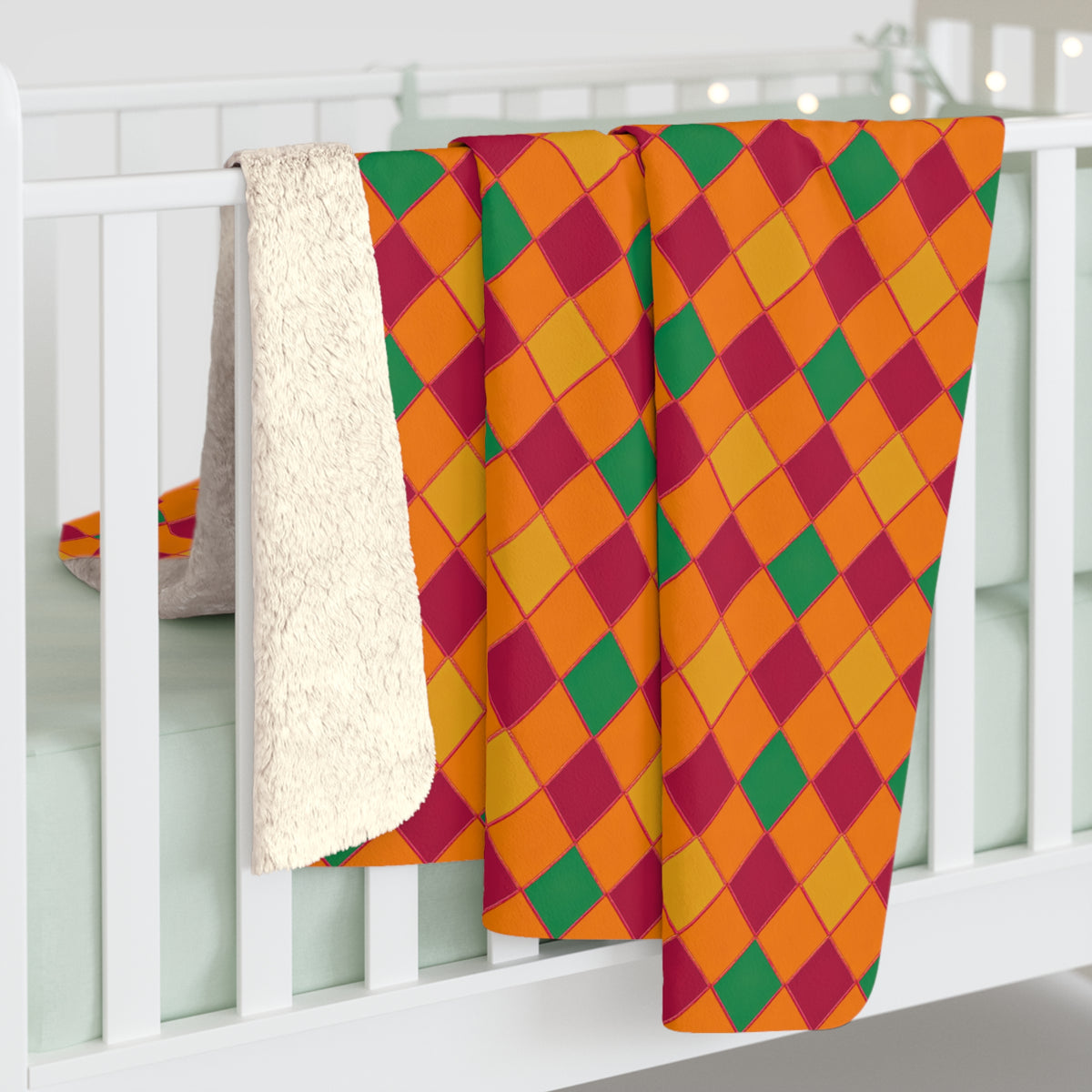 Jewel Harlequin Check Sherpa Fleece Blanket – Cranberry Spice