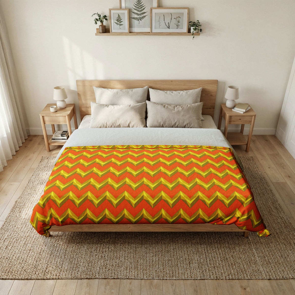 Broad Cut-Gem Chevrons Cotton Duvet Cover – Hot Citrus Festive