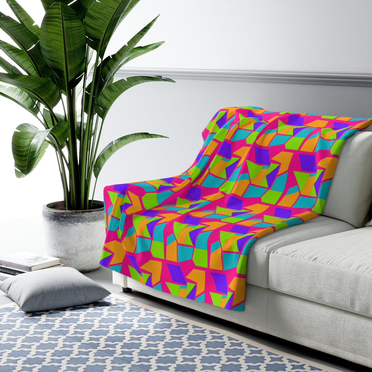 Cubist Block Quilt Sherpa Fleece Blanket – Tropical Punch
