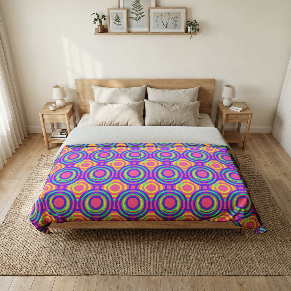 Interlocking Ring Ripples Cotton Duvet Cover – Candy Pastel on Grape