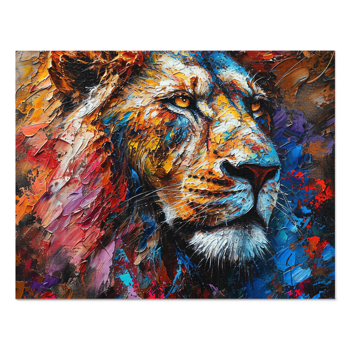 Rainbow Lion Jigsaw Puzzle with Tin – Expressive Painterly Art