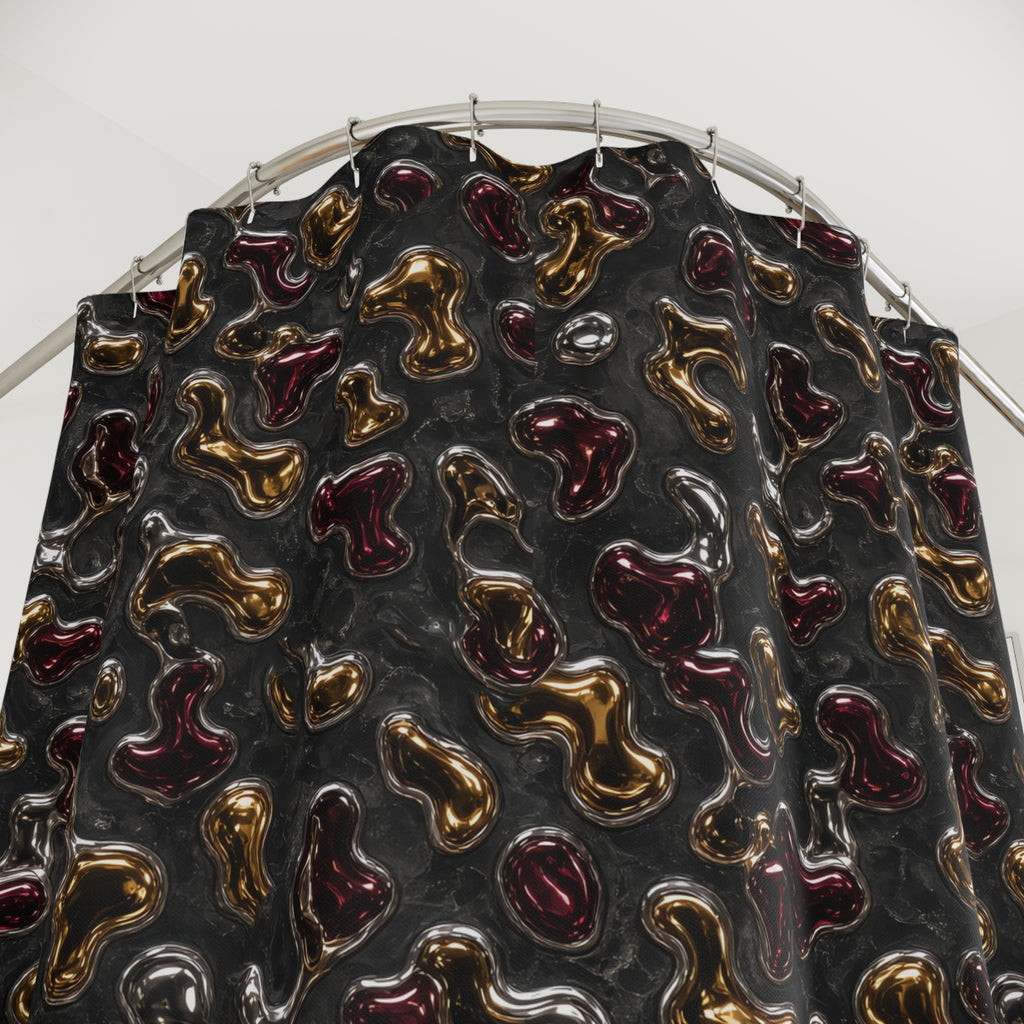 Merging Gold Puddles Shower Curtain – Liquid Chrome Pattern