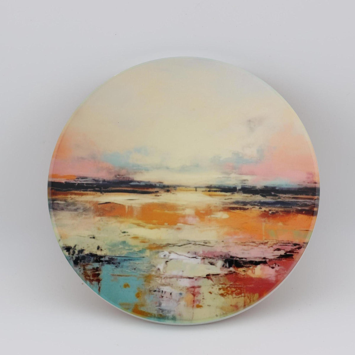 AI24079C Abstract Minimalist Watercolour Landscape - Multi coloured Round Ceramic Coasters- Set of 6,gift for all occasions, Made in Britain