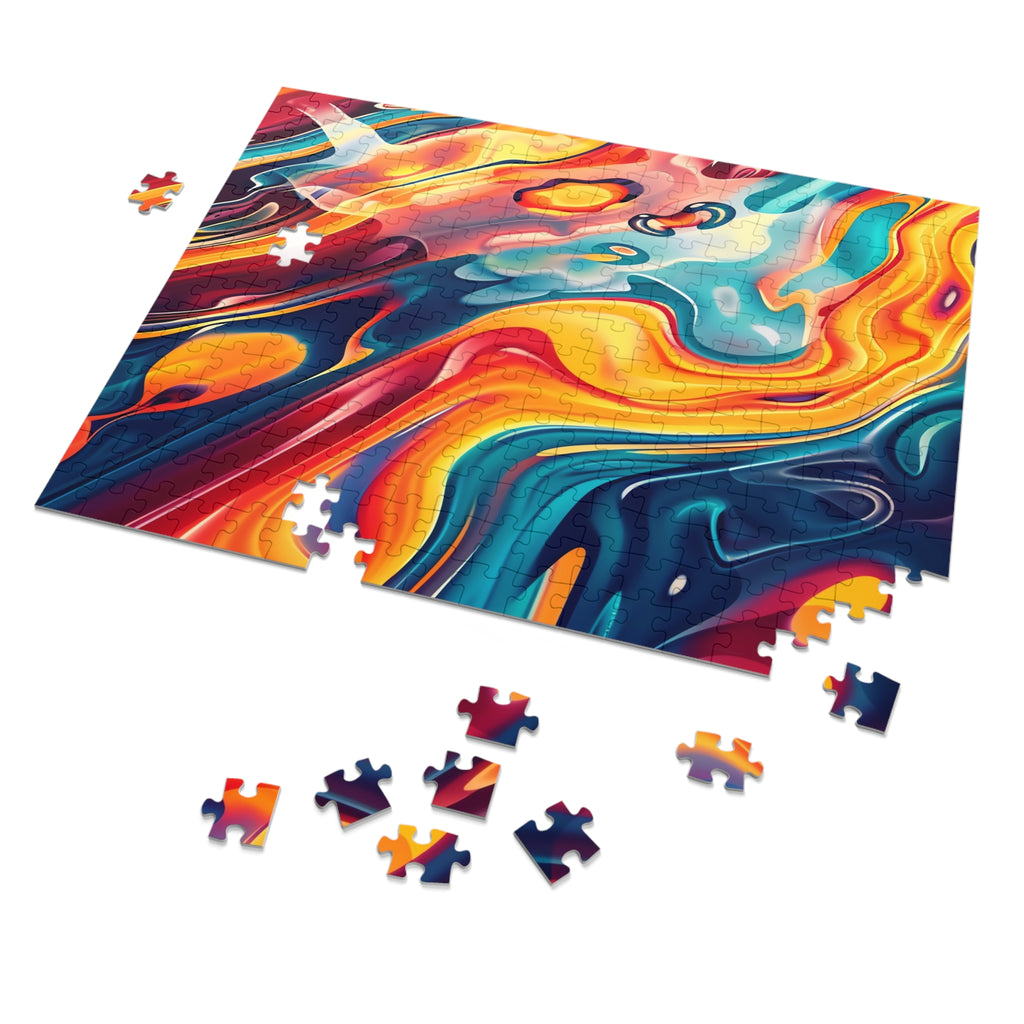 Liquid Rainbow Swirl Jigsaw Puzzle with Tin – Psychedelic Fluid Art