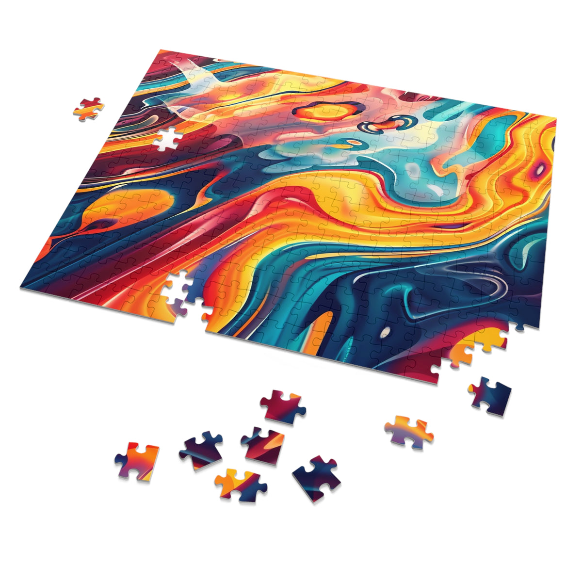 Liquid Rainbow Swirl Jigsaw Puzzle with Tin – Psychedelic Fluid Art
