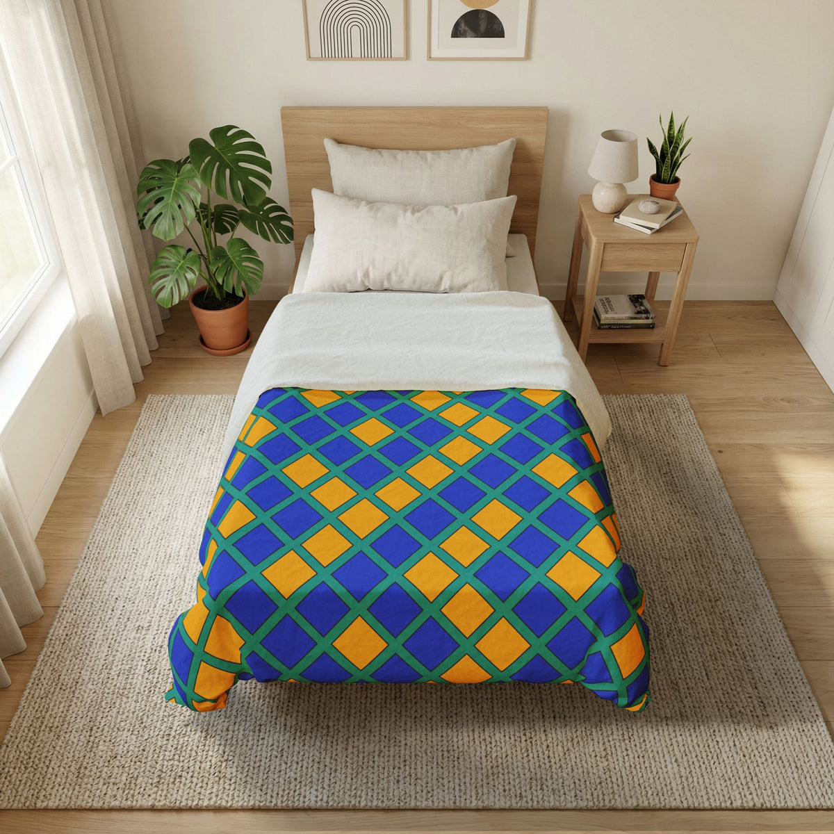 Harlequin Gold Grid Cotton Duvet Cover – Peacock Jewel