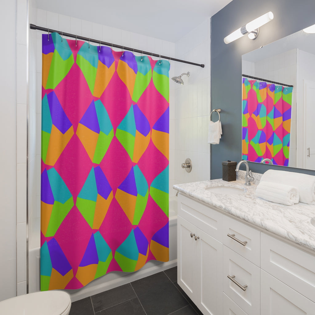 Grand Fractured Rhombus Shower Curtain – Tropical Punch