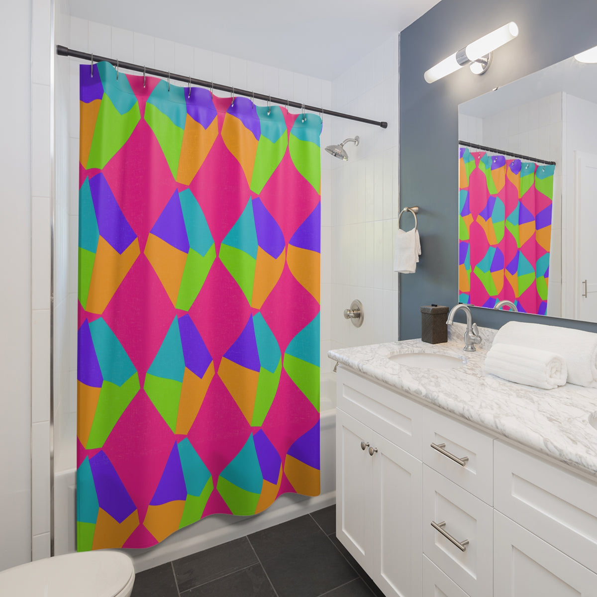 Grand Fractured Rhombus Shower Curtain – Tropical Punch