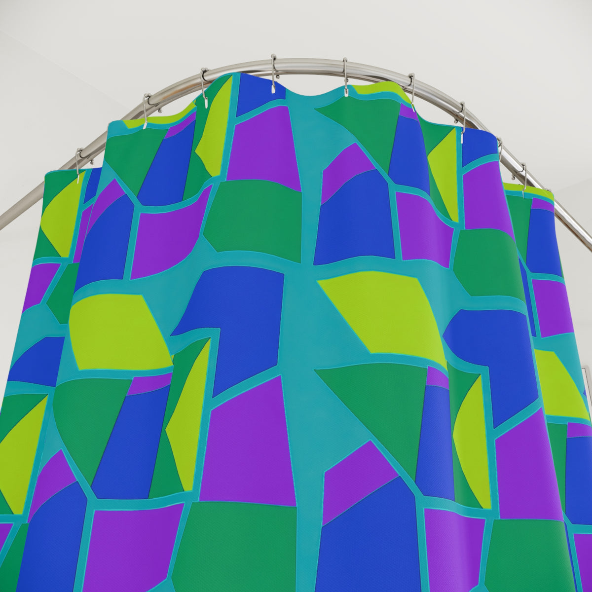 Cubist Block Quilt Shower Curtain – Peacock Jewel
