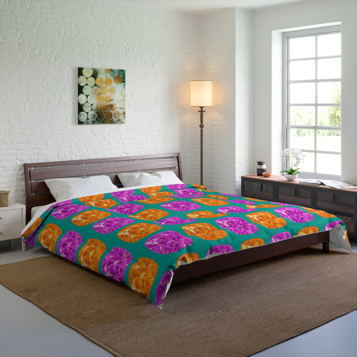 Giant Cut Gem Grid Comforter – Peacock Jewel
