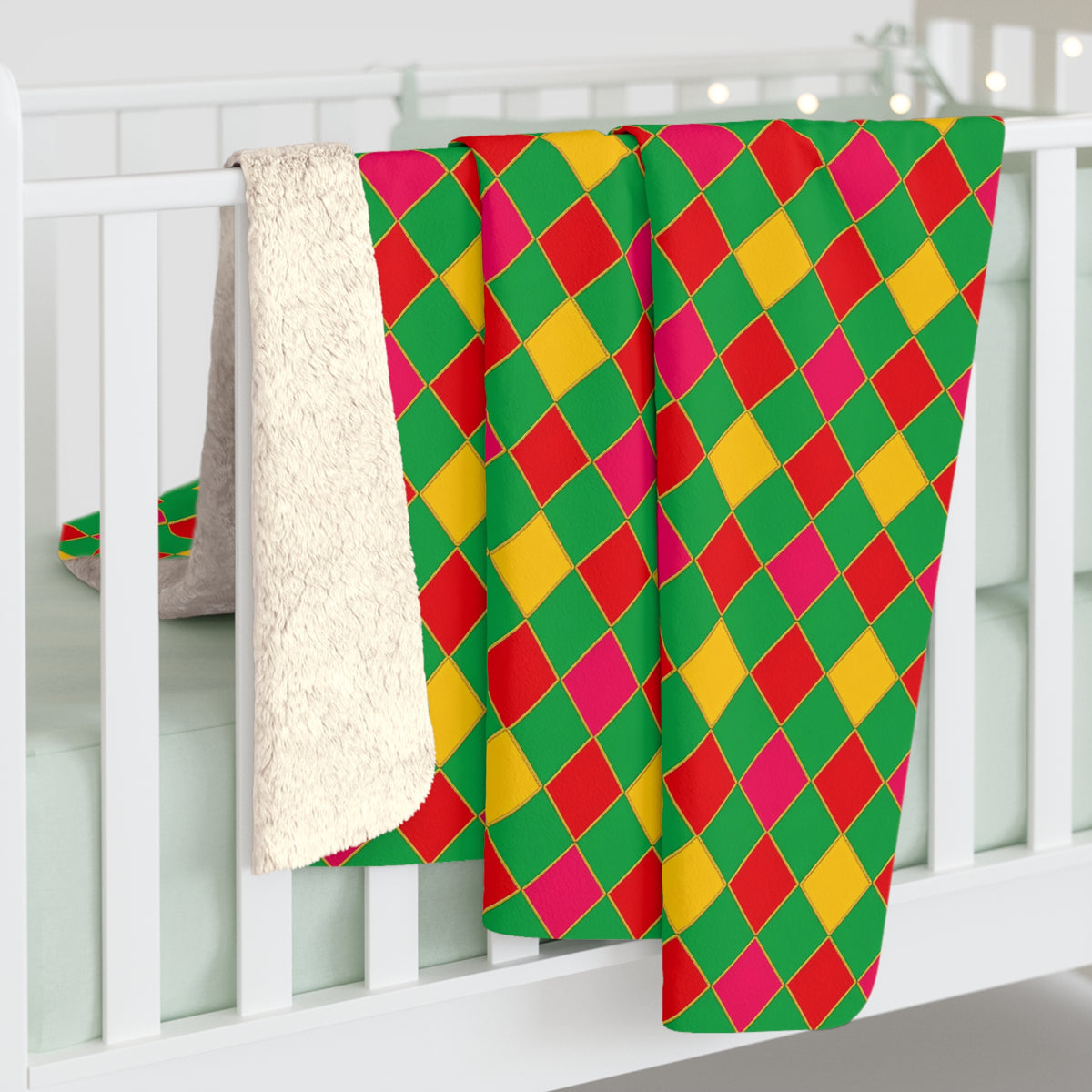 Jewel Harlequin Check Sherpa Fleece Blanket – Harlequin Geometric Pattern