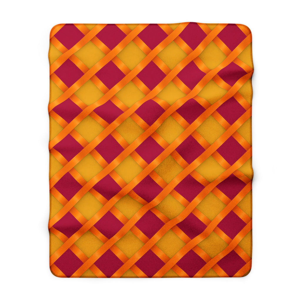 Broad Gold Diamond Trellis Sherpa Fleece Blanket – Cranberry Spice