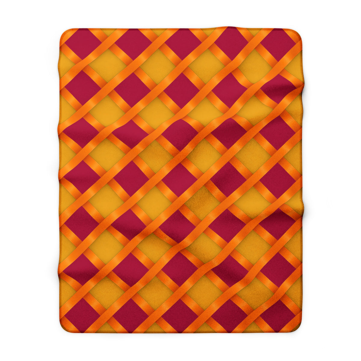 Broad Gold Diamond Trellis Sherpa Fleece Blanket – Cranberry Spice