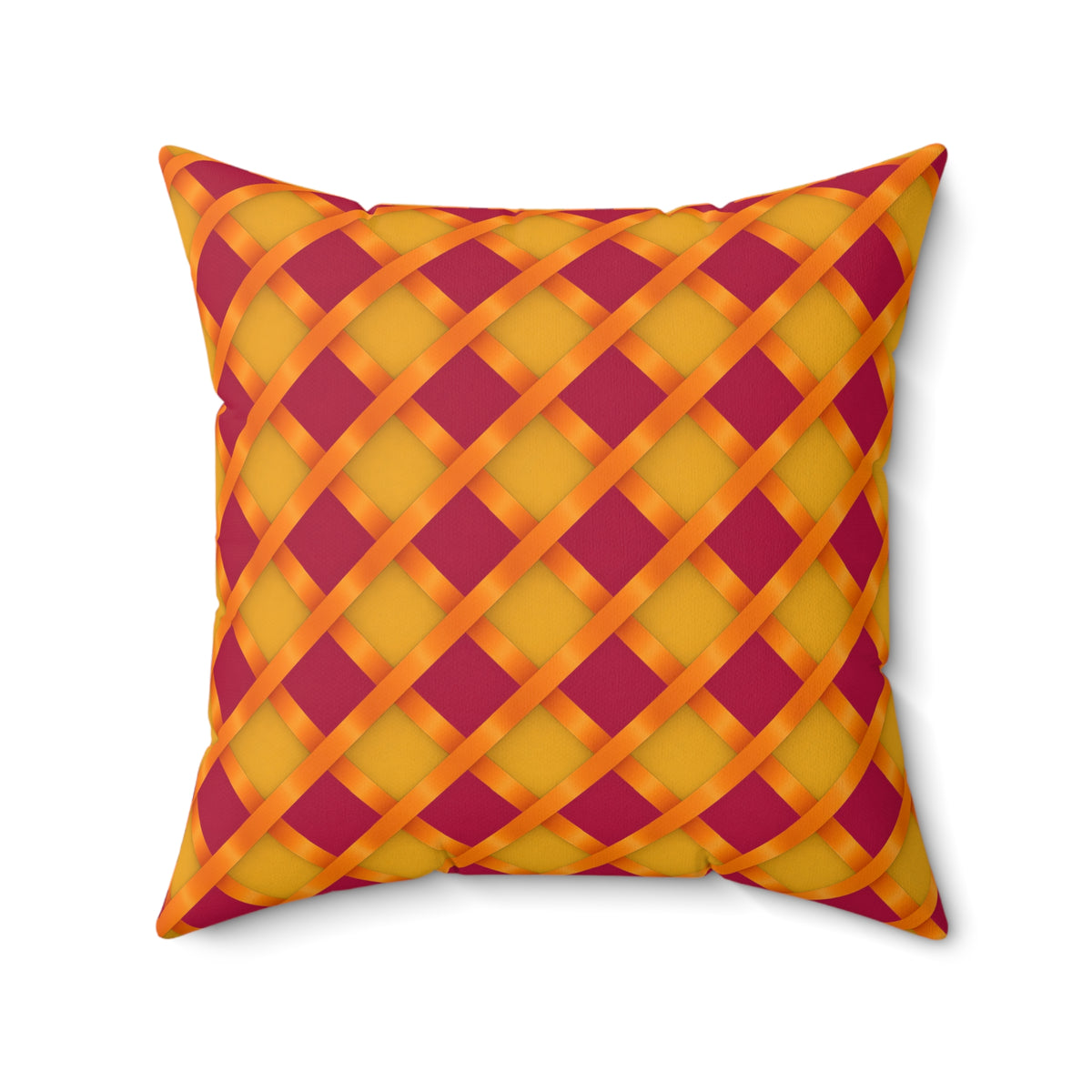 Broad Gold Diamond Trellis Faux Suede Cushion – Cranberry Spice