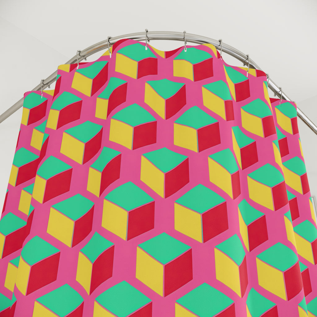 Giant Faceted Cubes II Shower Curtain – Candy Christmas