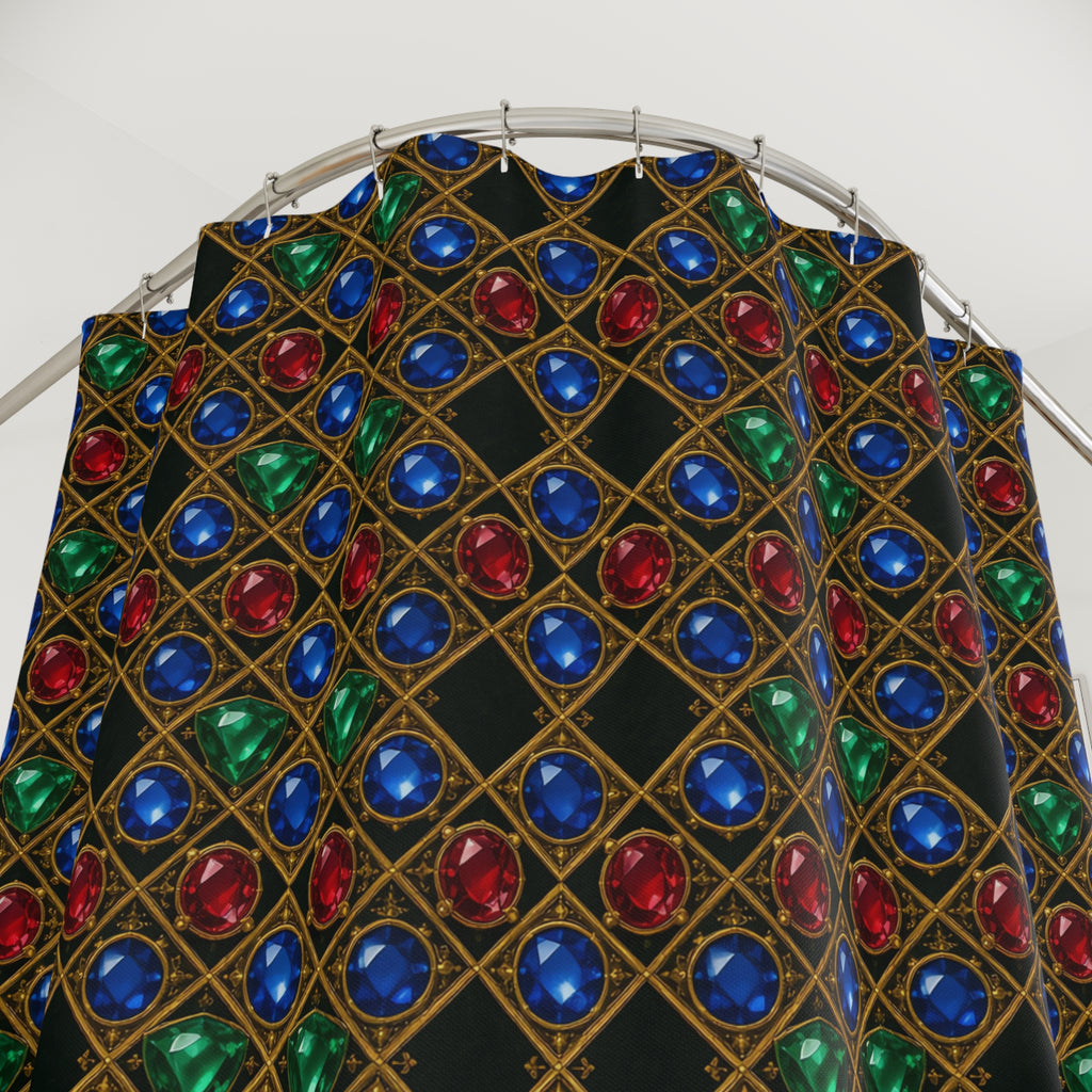 Gold Filigree Cabochons Shower Curtain – Geometric Pattern