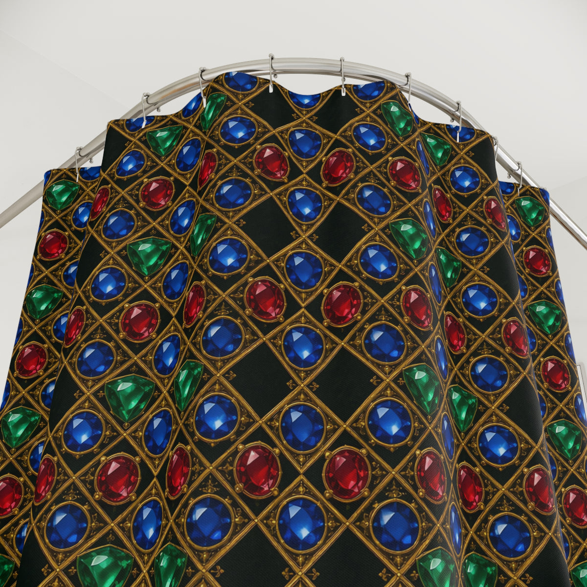 Gold Filigree Cabochons Shower Curtain – Geometric Pattern