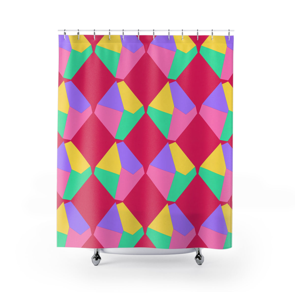 Grand Fractured Rhombus Shower Curtain – Candy Pop on Raspberry