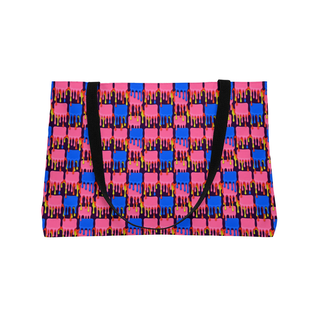 Melting Checkerboard Weekender Tote Bag – Psychedelic Op-Art Pattern