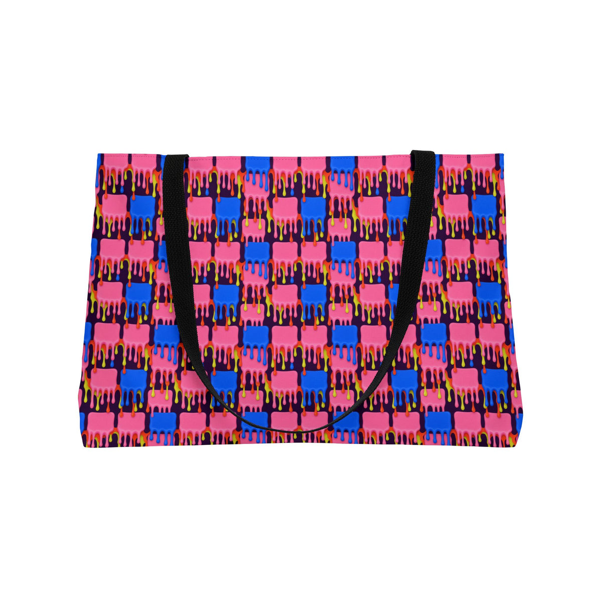 Melting Checkerboard Weekender Tote Bag – Psychedelic Op-Art Pattern