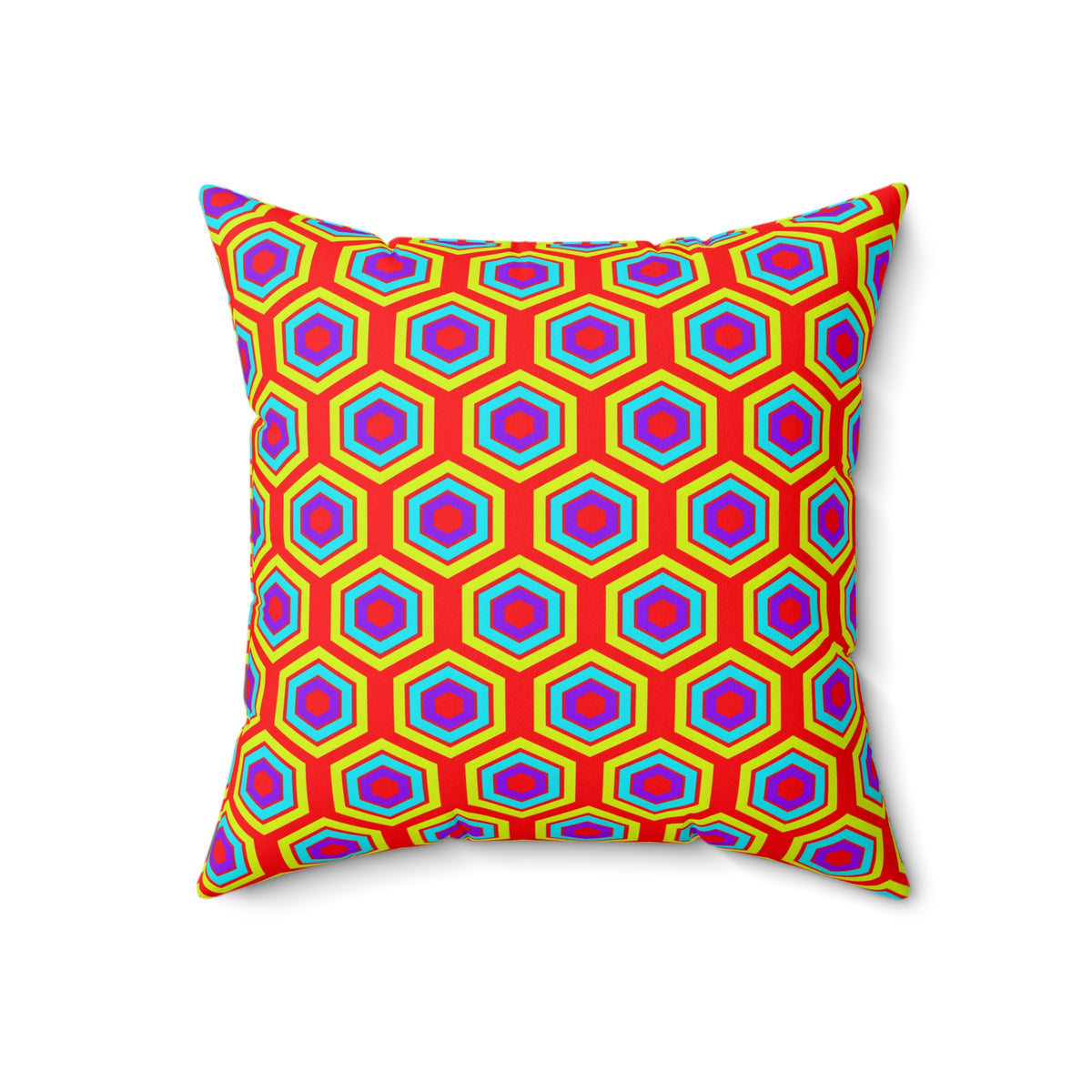 Concentric Hexagon Ripple Faux Suede Cushion – Op-Art Hexagons Pattern