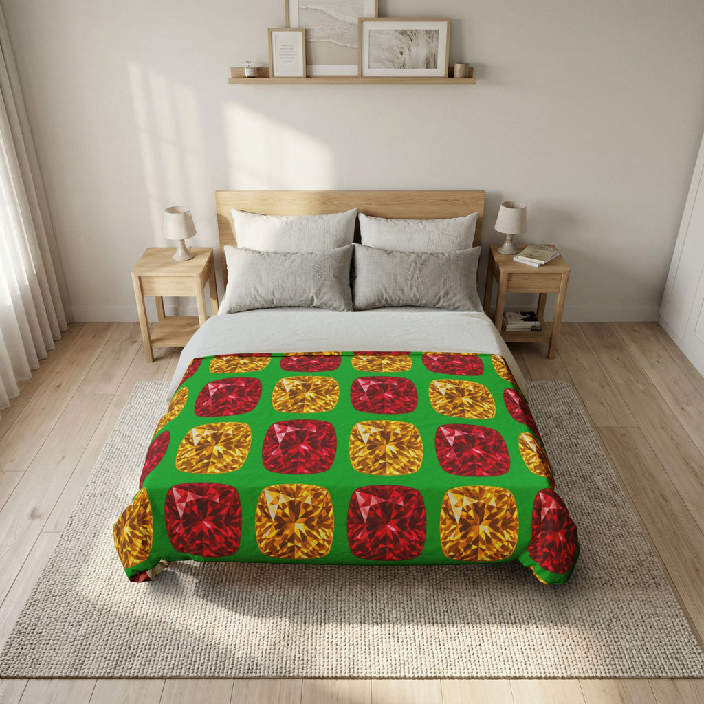 Giant Cut Gem Grid Cotton Duvet Cover – Faceted Gem Geometric Pattern
