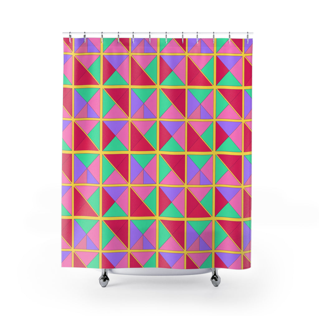 Split Square Fiesta Shower Curtain – Candy Pop on Raspberry
