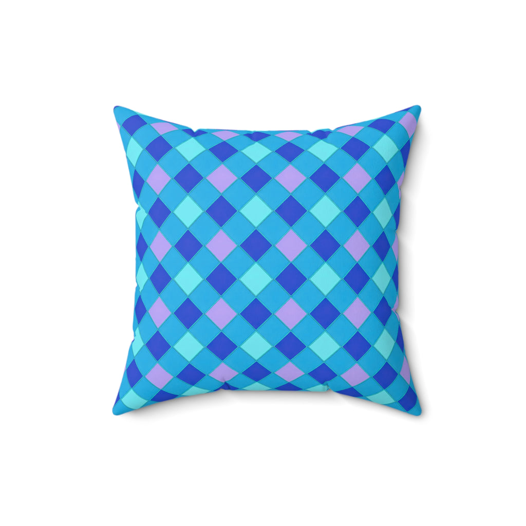 Jewel Harlequin Check Faux Suede Cushion – Ice Jewel