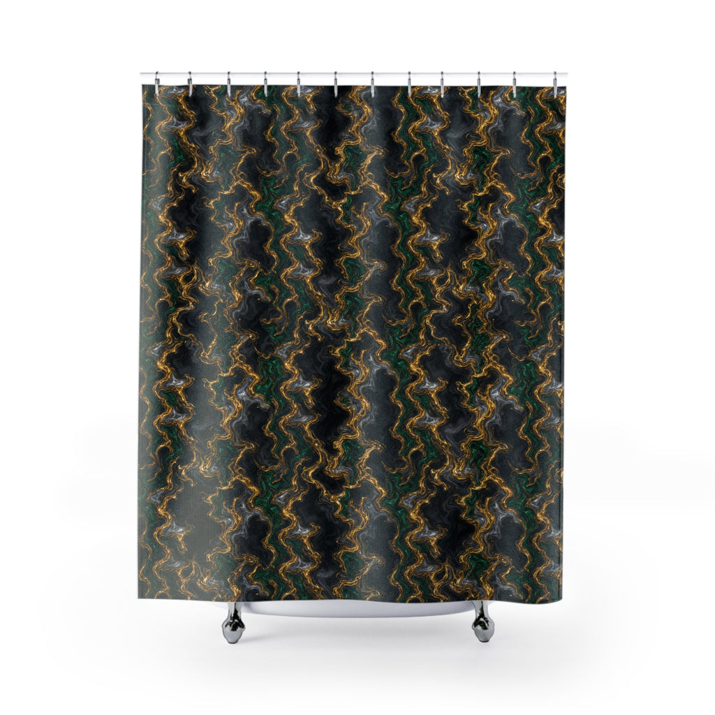 Molten Gold Marble Shower Curtain – Iridescent Fluid Pattern