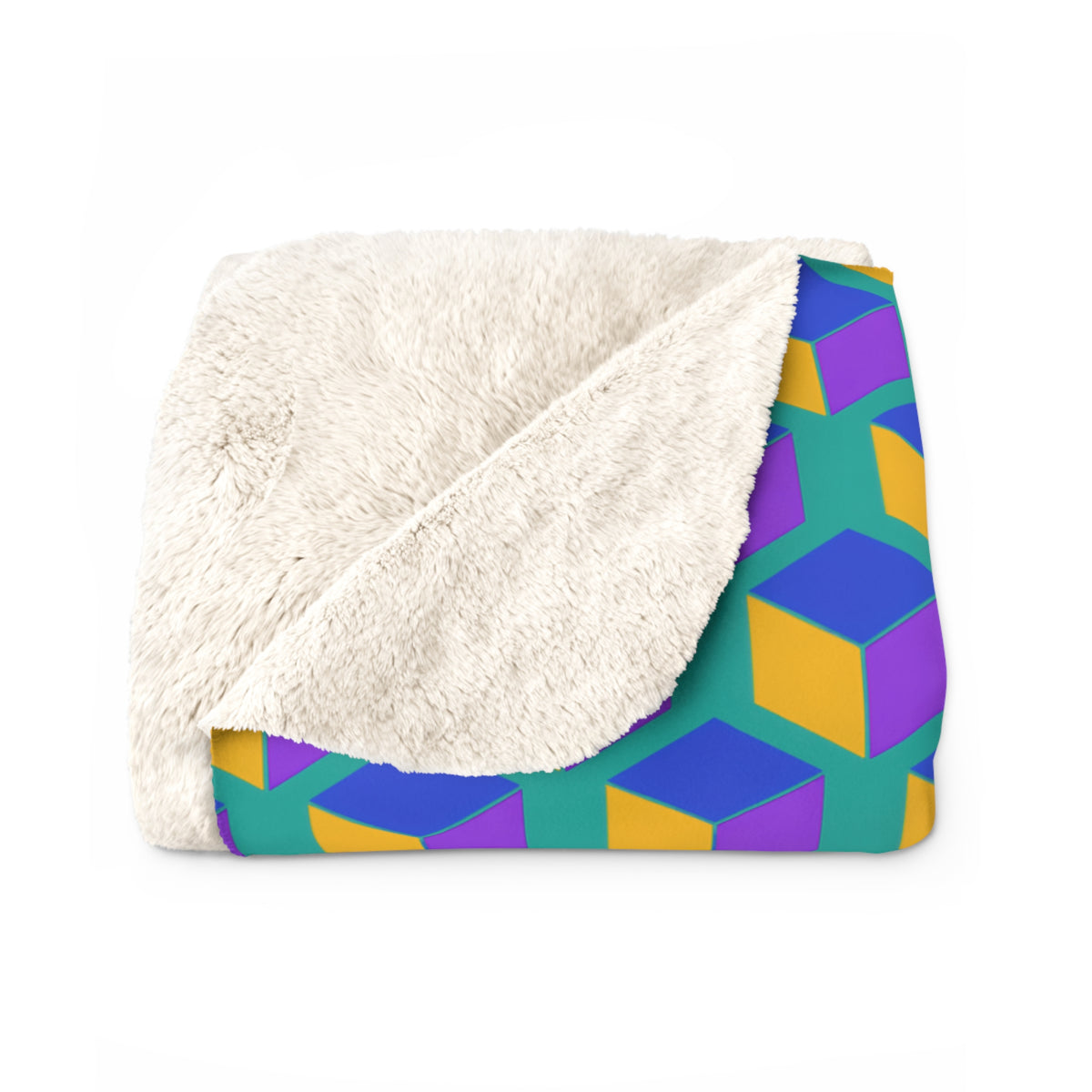 Giant Faceted Cubes II Sherpa Fleece Blanket – Peacock Jewel