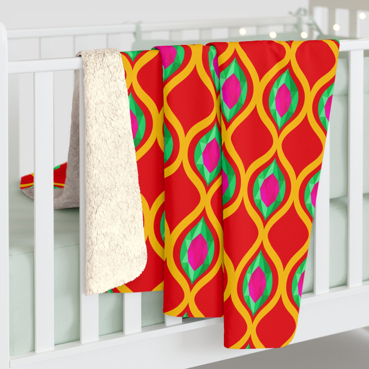 Grand Gold Ogee Lattice II Sherpa Fleece Blanket – Ogee Lattice Geometric Pattern