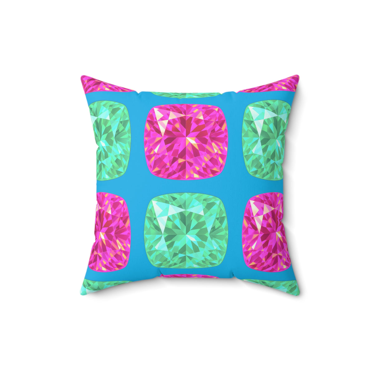 Giant Cut Gem Grid Faux Suede Cushion – Ice Jewel