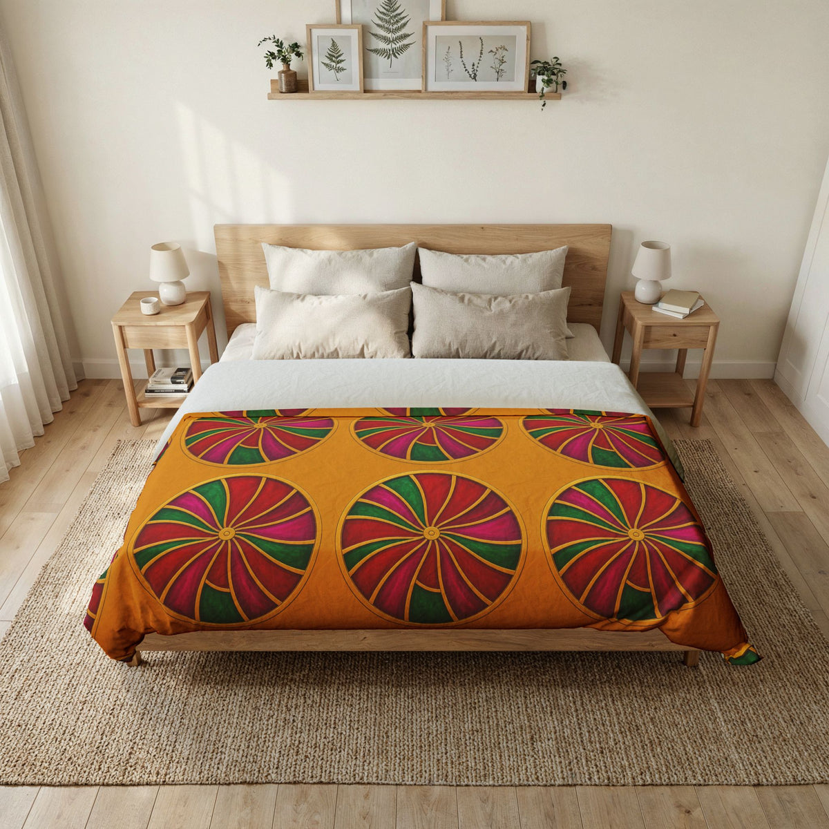 Grand Kaleido Jewel Wheels Cotton Duvet Cover – Kaleidoscopic Medallion Pattern
