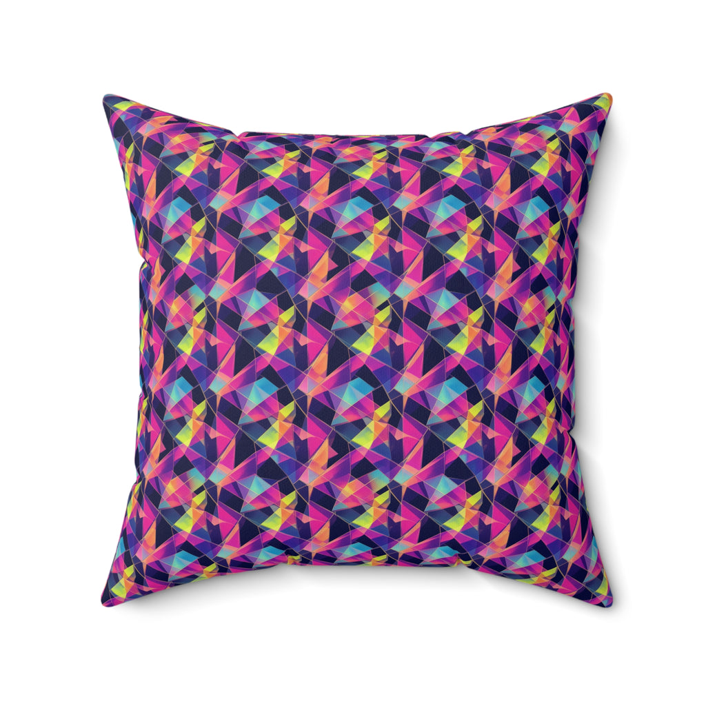 Prism Shard Cubist Faux Suede Cushion – Holographic-Look Geometric Pattern