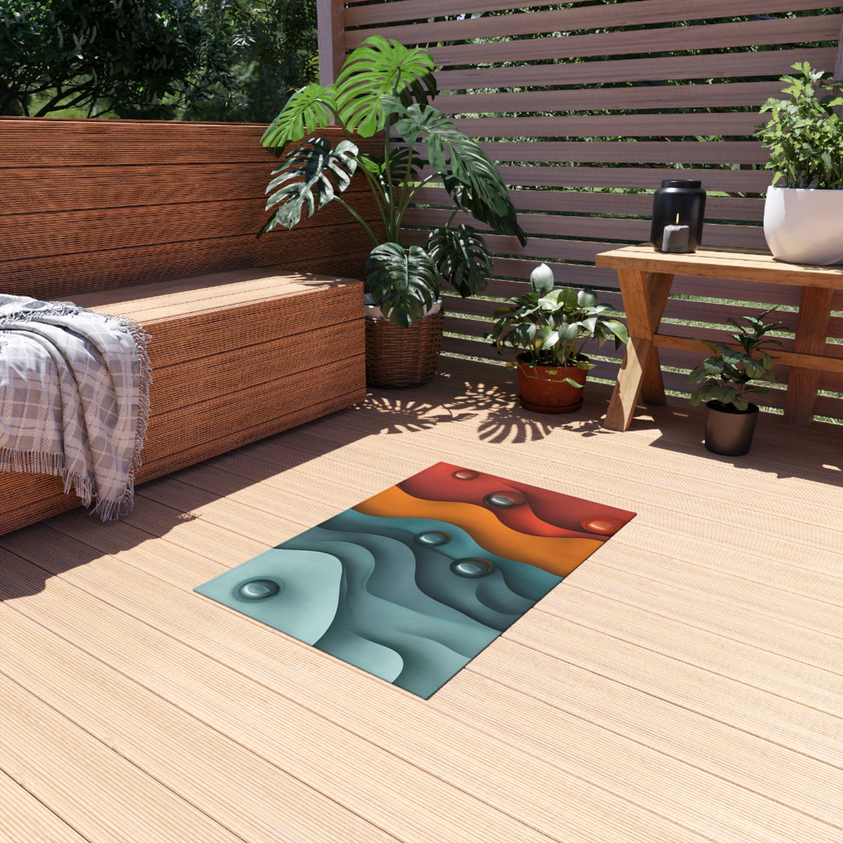 Teal Coral Waves Outdoor Rug – Sculpted Wave Abstract