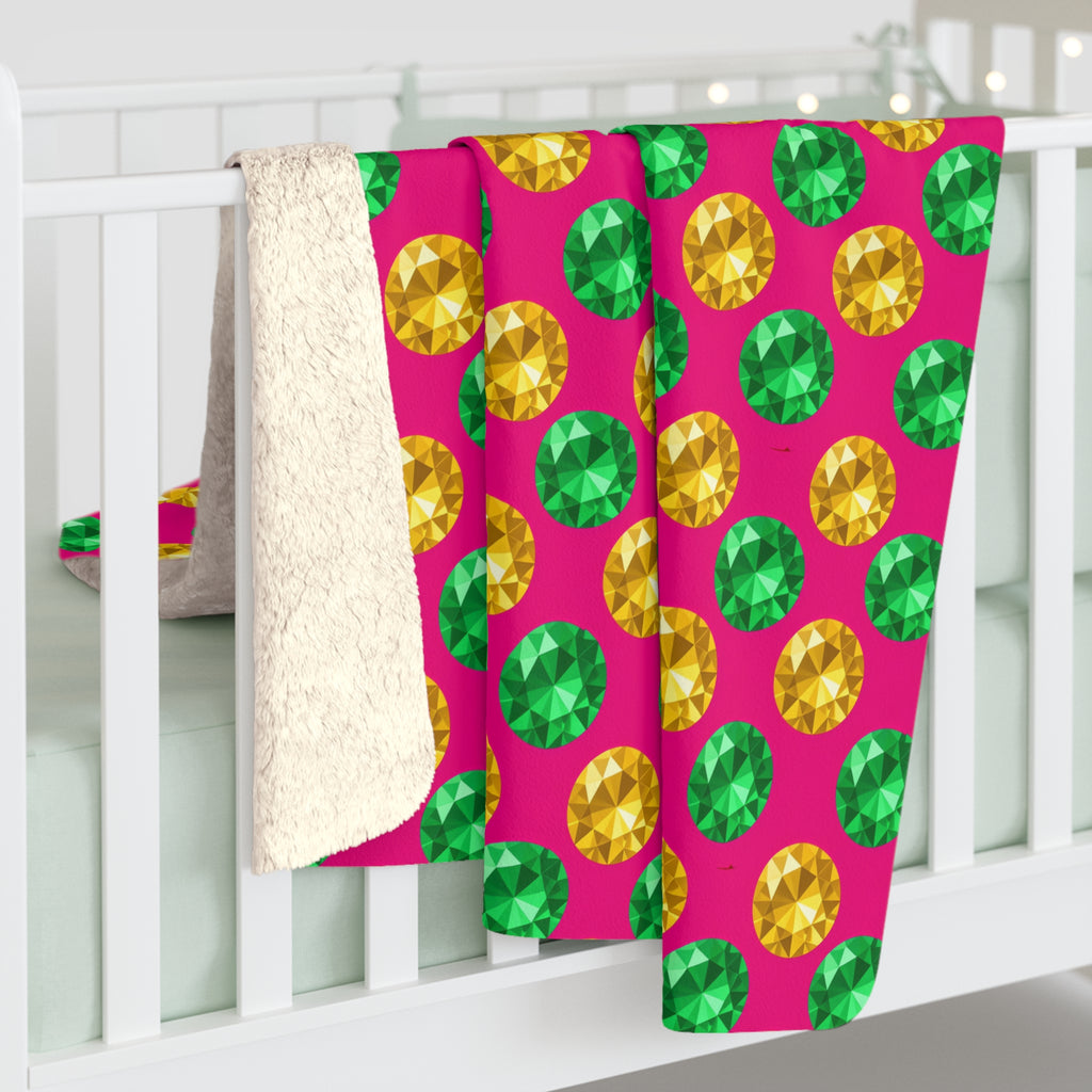 Half-Drop Gem Grid Sherpa Fleece Blanket – Faceted Gem Geometric Pattern