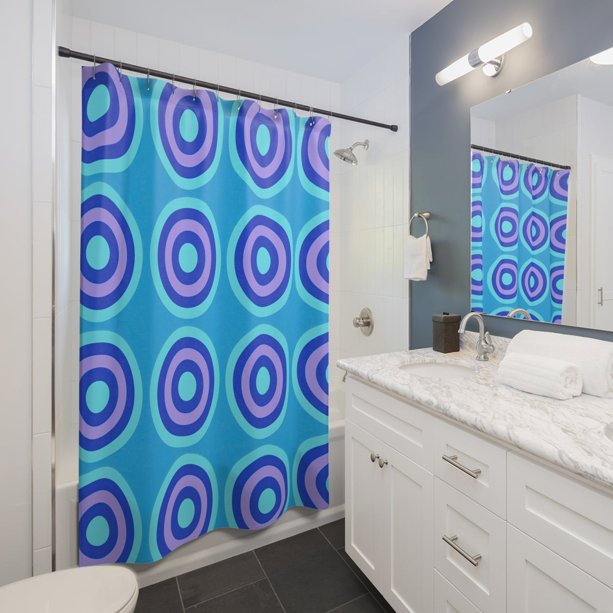 Mega Ring Grid Shower Curtain – Ice Jewel