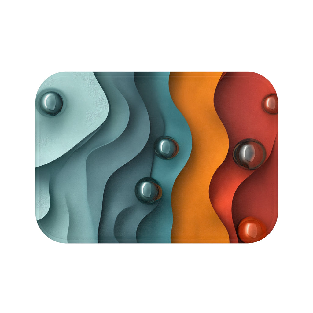 Teal Coral Waves Bath Mat – Sculpted Wave Abstract