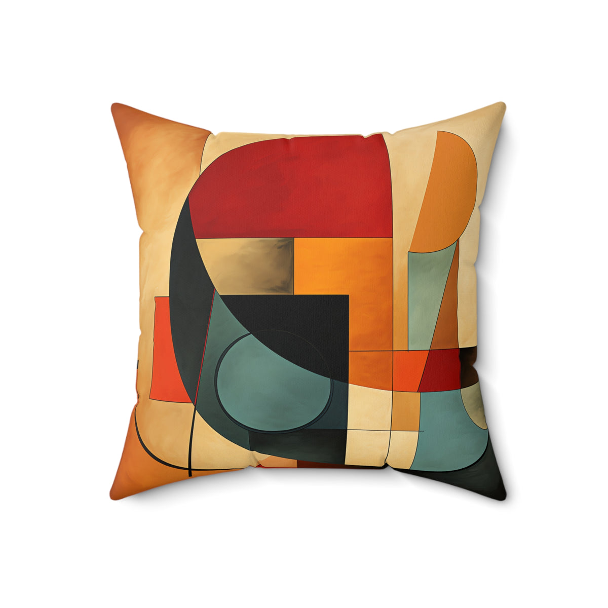 Bauhaus Sun Circles Faux Suede Cushion – Mid-Century Geometric Art