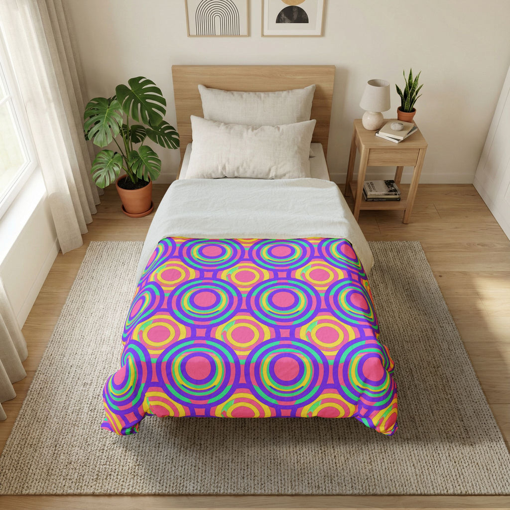 Interlocking Ring Ripples Cotton Duvet Cover – Candy Pastel on Grape
